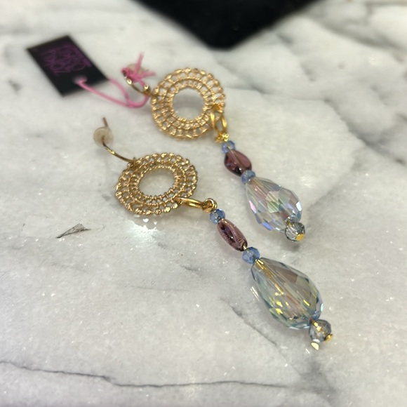 Swarovski Light Blue Iridescent & Amethyst Crystal Drop Earrings-Boutique - Picture 7 of 10